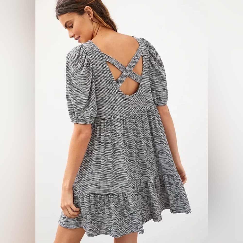 Anthropologie Daily Practice Flounced Cross Back Knit Mini Dress Large